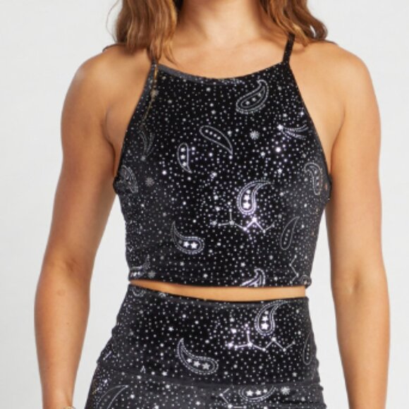 Beach Riot Shooting Star 💫Black & Silver Velvet Bra Tank Top XL - Picture 2 of 10